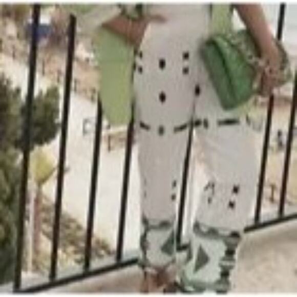 Zara Pants Womens High Rise X-Small Embroidered White Green Linen Blend - Picture 13 of 13